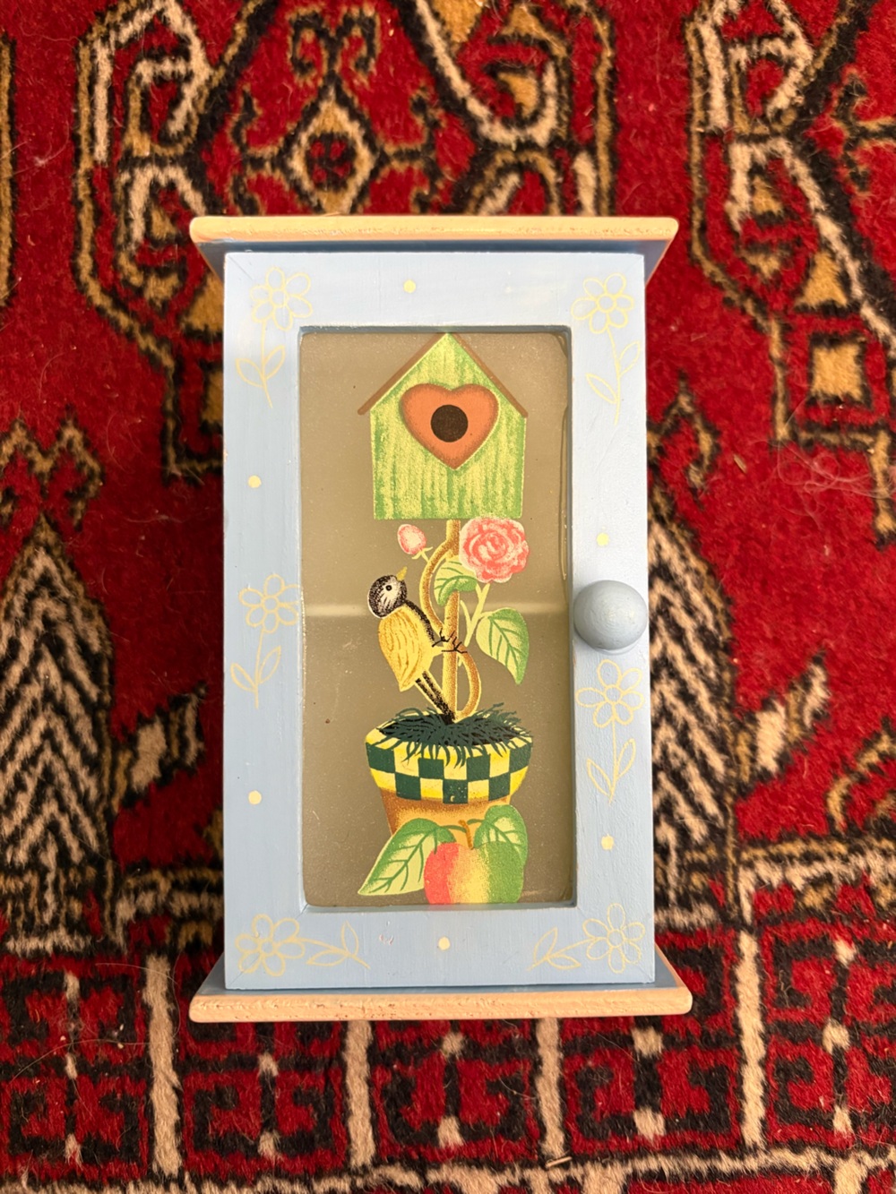 Miniature Wooden Birdhouse Decorated Cupboard
